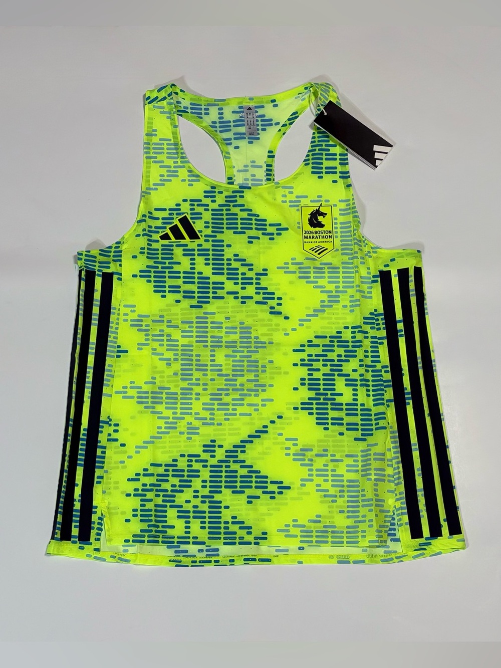 adidas Neon Yellow and Blue Boston Marathon Running Tank top KE8249 women’s M